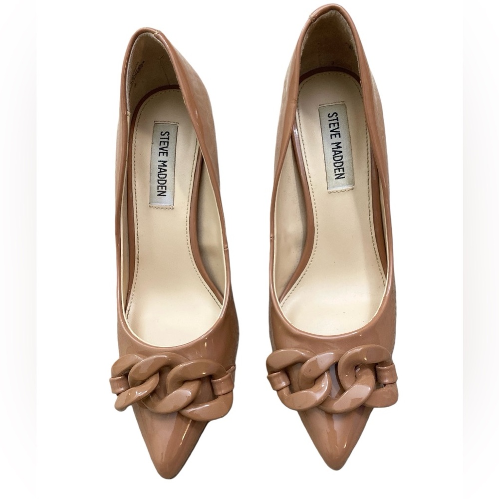 Steve Madden Nude Patent Pointed-Toe Pumps with Chain Accent